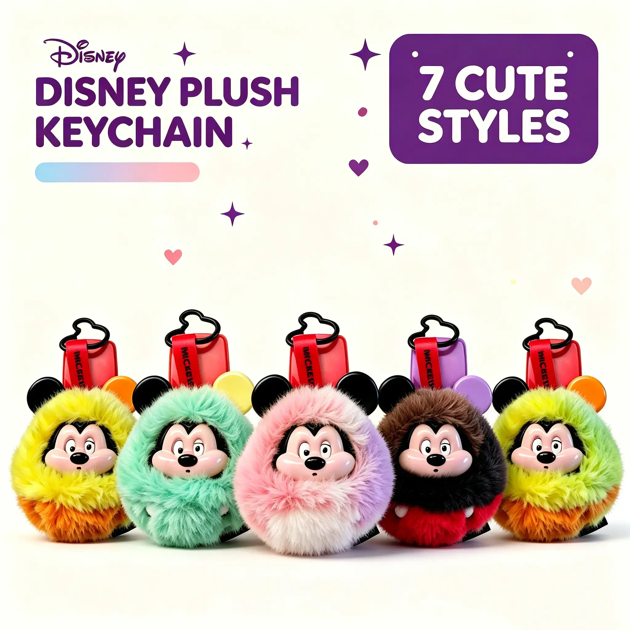 Disney Mickey Mouse Fluffy Plush Blind Box Keychain – Cute Collectible Bag Charm, Surprise Mickey Pendant, Soft Vinyl Plush Toy, Backpack Accessory, Disney Lover Gift, Viral Kawaii Keychain Collection
