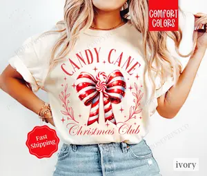 Candy Cane Christmas Club Shirt Comfort Colors Holiday Tshirt, Women's Xmas Tee