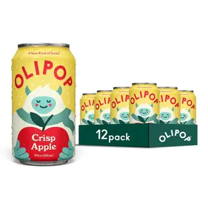 OLIPOP Prebiotic Soda Pop, Crisp Apple, Pantry Pack Packed with Prebiotics, Fiber, and Botanicals, Gluten Free, Vegan, GMO Free, 12oz (12-Cans)