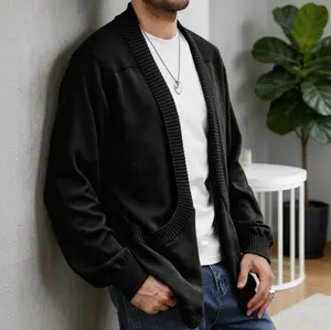 Men's Long-Sleeve Knitwear Cardigan Tops - Classic, Plain, Stretchy, Textured, Casual Loose-Fit Menswear with Comfortable Fabric, All-Seasons Versatile Loungewear for Home Wear and Old Money-Style Outfits