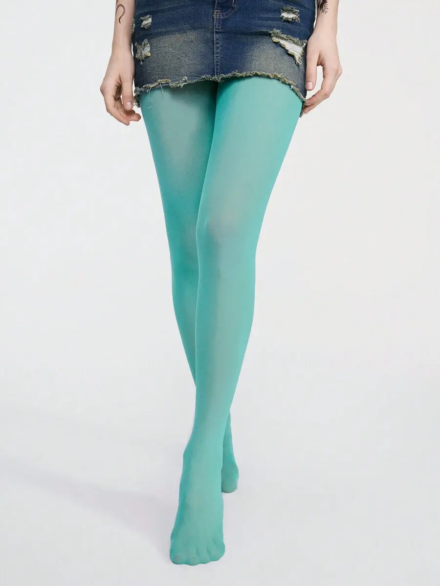 Goth 1Pair Dark Party Punk Style Haze Blue Solid Color Panties Stockings