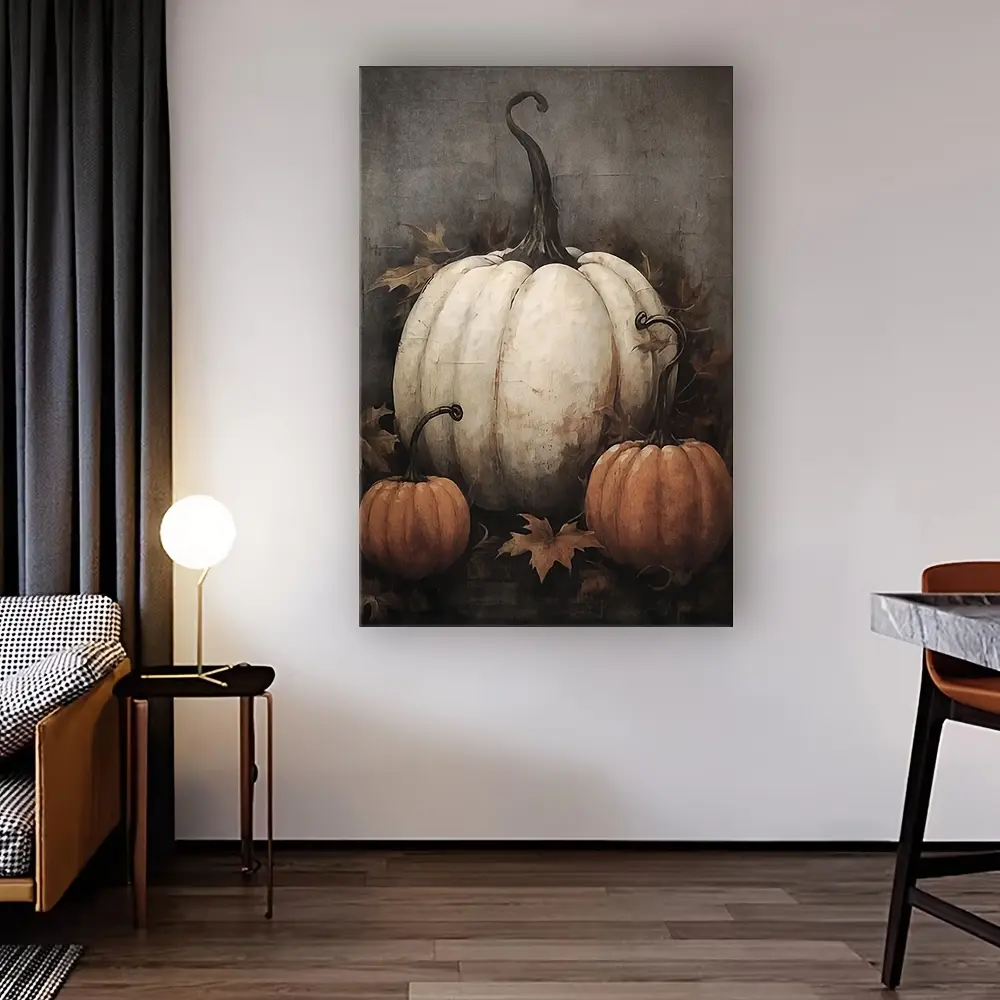 Rustic Fall Pine Wood Framed Canvas Print - 1pc Adorable Pumpkin Still Life Photo, Hangable Decorative Wall Art, Hand-Packed Collectible Gift for Halloween, Thanksgiving, Ready to Hang (Bedroom, Office)