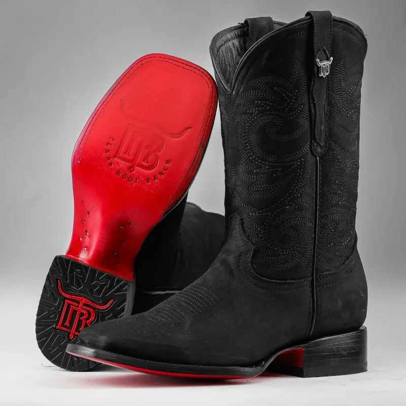 Matte Black Nobuck Leather Boots - Square Toe