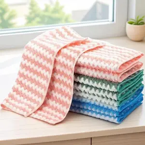 Thickened Double-Sided Coral Fleece Dishcloth, Strong Absorbent Oil-Resistant Kitchen Towel, Reusable Durable Ultra-Fine Fiber Cleaning Cloth, Microfiber Cleaning Towels, Soft Cleaning Towel