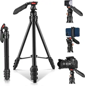 Multifunctional Aluminum Tripod Stand, Adjustable Height 17.32'' to 54.72'', Foldable and Lightweight, Compatible with DSLR Cameras, Digital Cameras, Smartphones, Action Cameras – Universal Mounting for Photography and Video Shooting