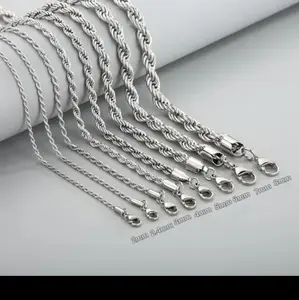 3/5/7mm Stainless Steel Silver Color Twisted Rope Chain Necklace 18-30in Lengths