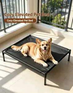 Extra Large Elevated Dog Bed, Breathable Mesh Cooling Cot for Large Dogs, Raised Off-Ground Pet Bed for Outdoor Camping & Indoor Use, Heavy Duty Frame for Big Breeds textilene
