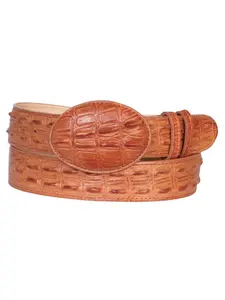Cowboy Belt El Senor de los Cielos Imitation Tail Alligator Cognac 685 Handmade in Mexico Oval Buckle for Men Classic Style