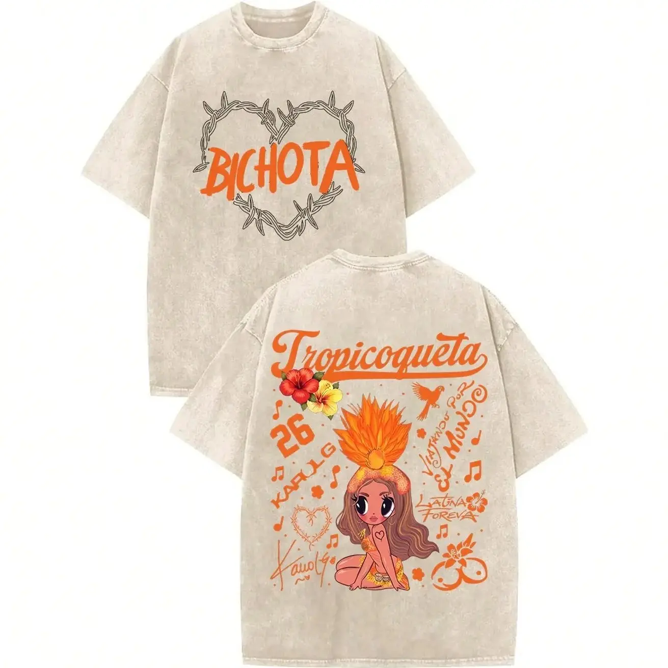 Latin Bichota Inspired Shirt, Tropitour Cotton Washed T-shirt, Latin Queen Fans, Latin Pop Graphic Tee, Conert Tour Merch, Cute Festival Summer Tee, Unisex Gift Shirt