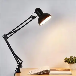 Adjustable Clamp Desk Lamp 24" Height, Swing Arm Architect Metal Table Lamp, Gooseneck and 360° Rotating Shade, E26 Base Black Clip-On Light for Office, Study, Reading, Crafting