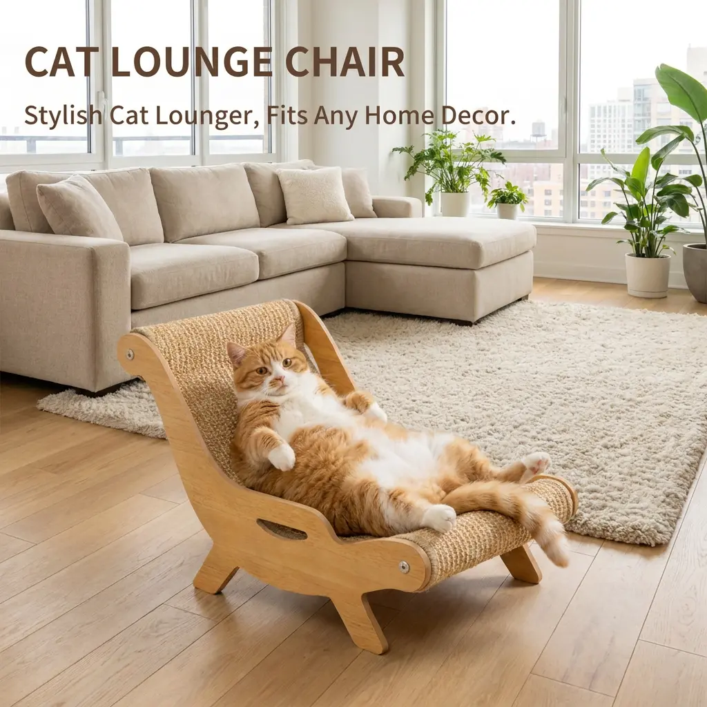 Cat Lounge Chair, Stylish Cat Lounger with Solid Wood Frame & Natural Sisal Surface, Modern Cat Furniture for Indoor Cats, Elevated Cat Bed for Sleeping & Scratching, Fits Any Home Decor, Easy to Clean, Durable & Stable