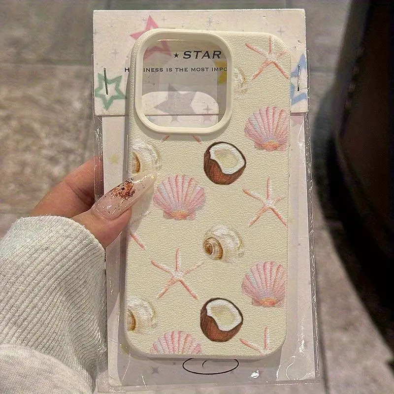 Vintage Seashell Starfish Phone Case for iPhone 13 14 15 16 17 Pro Max Coastal Aesthetic TPU Shockproof Protective Cover