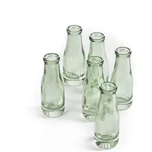 Mini Green Glass Bud Vase, Centerpiece for Wedding Reception, Mini Flower Vases for  Decor,  Bottle Style Vase, 3.75" Tall & 1.25" Diameter - Pack of 6