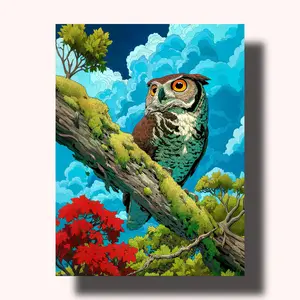 Enchanted Forest Owl Paint by Numbers Kit - Acrylics, Beginner-Friendly Vibrant Wildlife DIY Painting for Adults