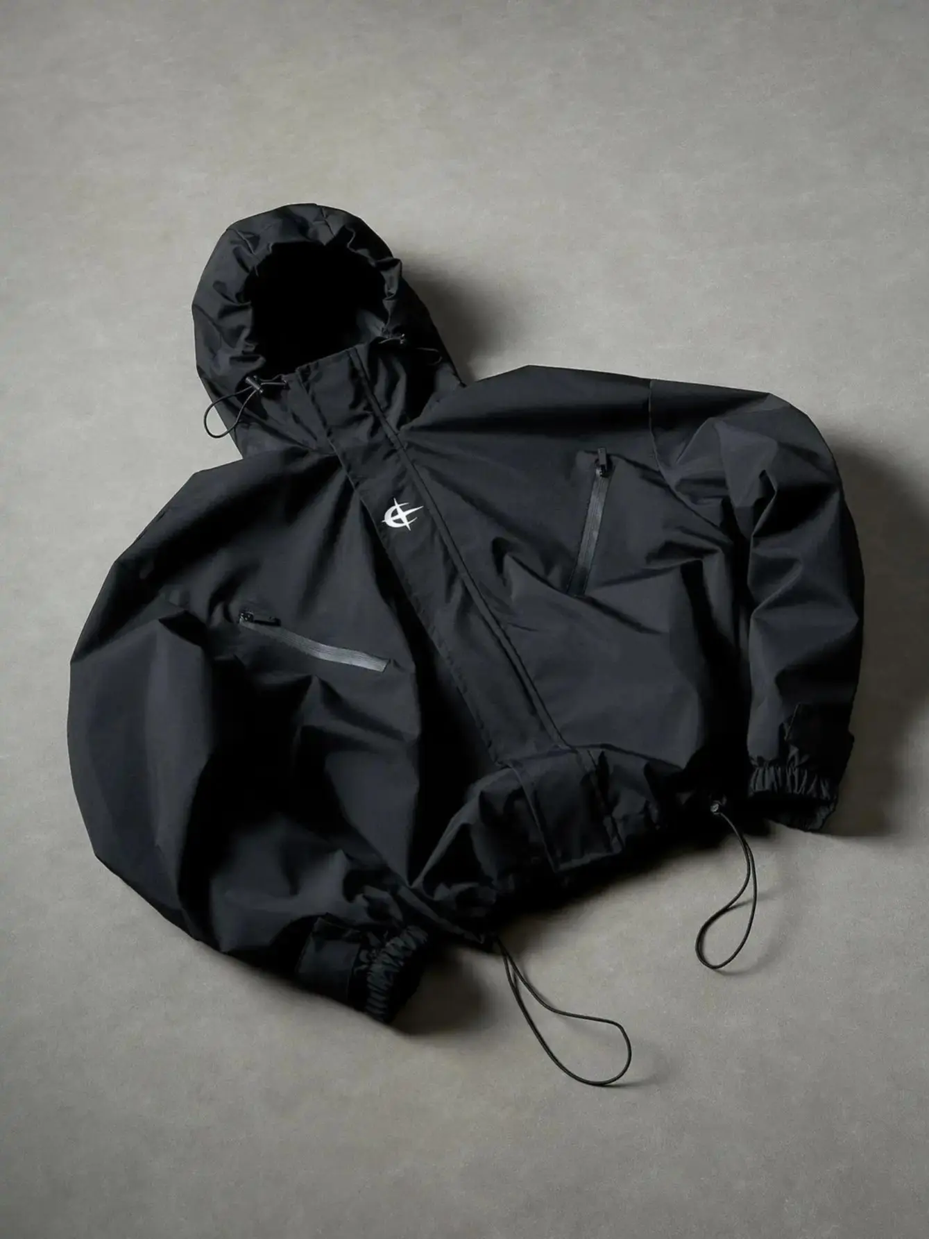 Men Black Outdoor Hooded Techwear Jacket, Windproof Coat, Multi Zipper Pockets, Drawstring Adjustable Hood & Hem, Elastic Cuffs, Casual Streetwear, Fall Must-Have Perfect for Daily Wear,sohochic