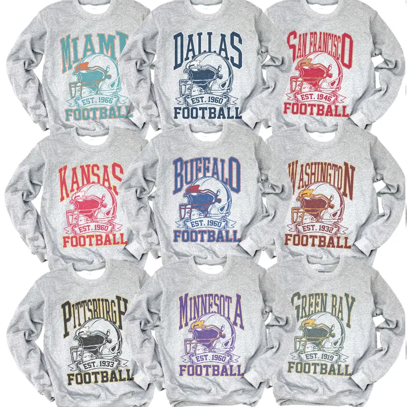 Vintage Football Helmet Graphic Sweatshirt Heather Gray Unisex Football City Pullovers Crewneck Vintage City Helmet Sweater