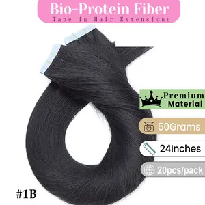 Tape In Bio Synthetic Hair Extensions 20pcs/ lot 24inches Heat Resistant Fiber Straight Seamless PU Skin Weft Tape Ins For Women