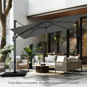 PHI VILLA Cantilever Patio Umbrella, Heavy Duty Offset Umbrellas 360-degree Rotation Outdoor Square Sunshade Parasol for Outside,Picnic,Backyard,Deck and Pool