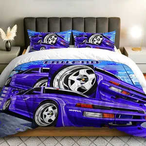 3PCS Duvet Cover Set, 1 Duvet+2 Pillowcases(Without filler), Racing Car Speed Blue Purple theme, Christmas bedding set, Sports Car Stylish Bedding Suitable for decoration Bedroom Dorm Room Living Room Guest Room.