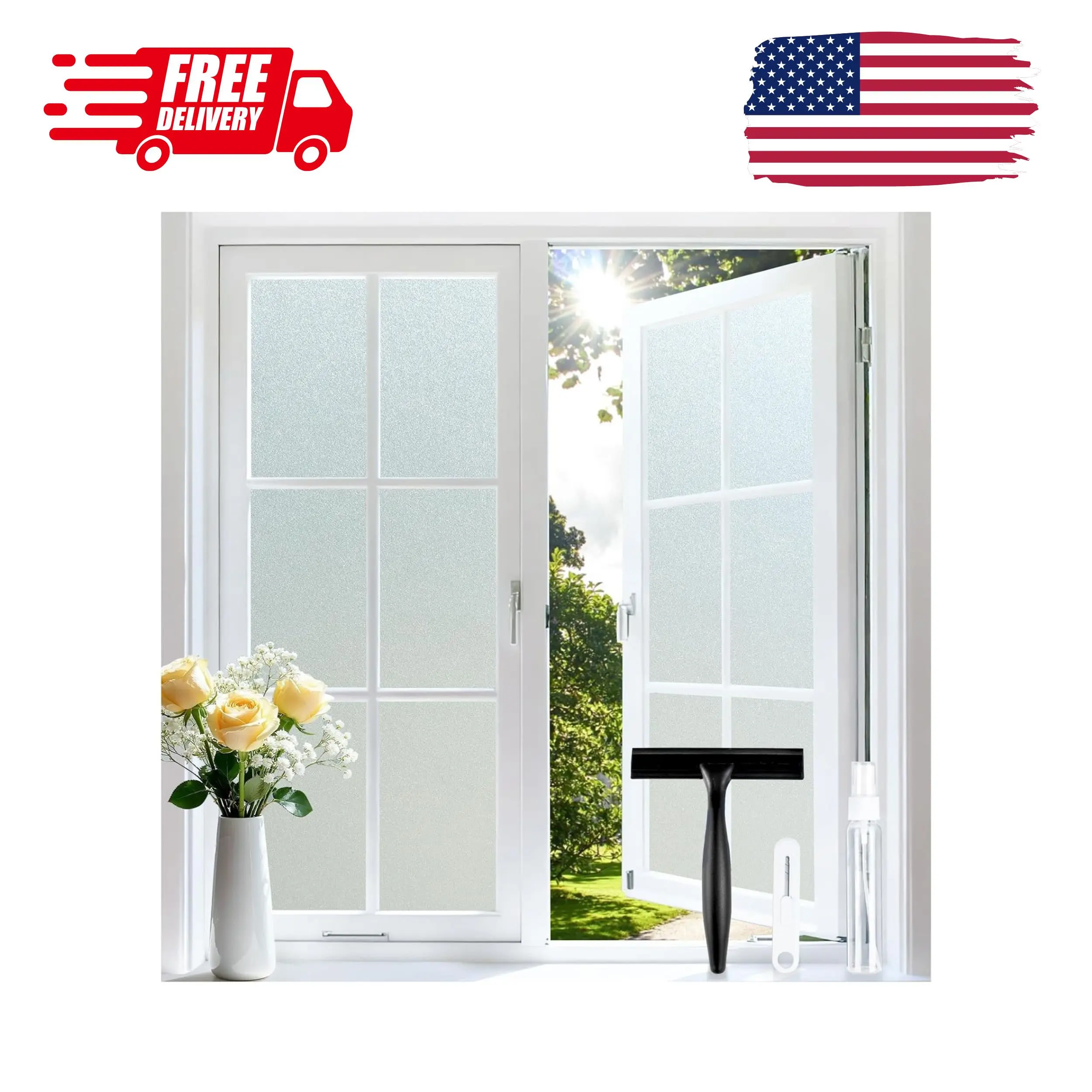 Frosted Glass Window Privacy Film, No Glue, 17.5" x 78.7"
