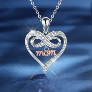 Infinity Heart MOM Pendant Necklace – Silver Tone Jewelry with Sparkling Cubic Zirconia, Elegant Mothers Day Gift, Birthday Present, Christmas Jewelry for Mom, Women’s Fashion Necklace, Meaningful Infinity Love Heart Pendant with “Mom” Charm