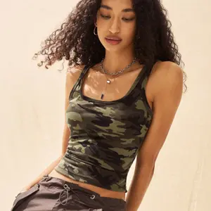 Women’s Camouflage Knit Tank Top – Slim Fit Sleeveless Camo Top, Streetwear Summer Going Out Outfit