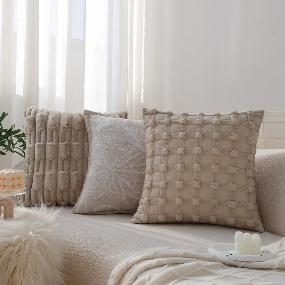 Pack of 2 Luxurious Textured Decorative Throw Pillow Set – Soft Plush and Geometric Patterned Cushion Covers in Elegant Neutral Tones for a Cozy and Stylish Home Décor Accent