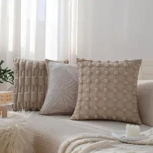 Pack of 2 Luxurious Textured Decorative Throw Pillow Set – Soft Plush and Geometric Patterned Cushion Covers in Elegant Neutral Tones for a Cozy and Stylish Home Décor Accent