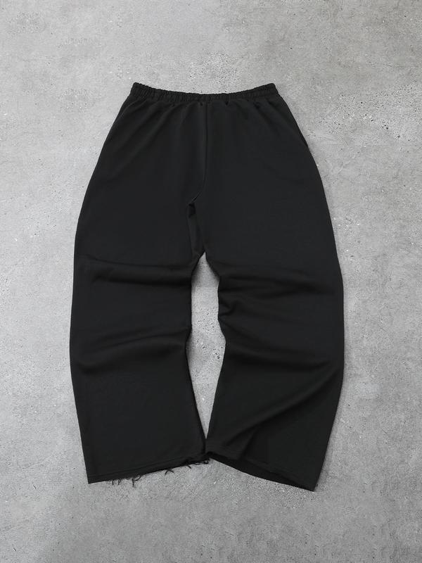 Men's Knitted Elastic Waist Pants, Stretchy Fabric, Casual Street Style, Vintage Look, Letter Cross Print, Straight Leg Design