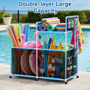 Pool Float Storage, 283 Gallon Large Double Layer Outdoor Pool Toy Storage Bin with Tear & Sunlight Resistant Nylon Mesh, Rolling Cart for Pool Noodles, Toys, Floats, Balls,Equipment