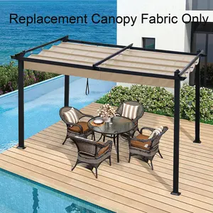 SAVEYOUR 10x10 Feet Replacement Canopy Top Fabric Cover, Khaki Retractable Pergola Sunshelter Canopy, Waterproof Shade Cloth Replacement for Outdoor Patio Garden Pergola Frame