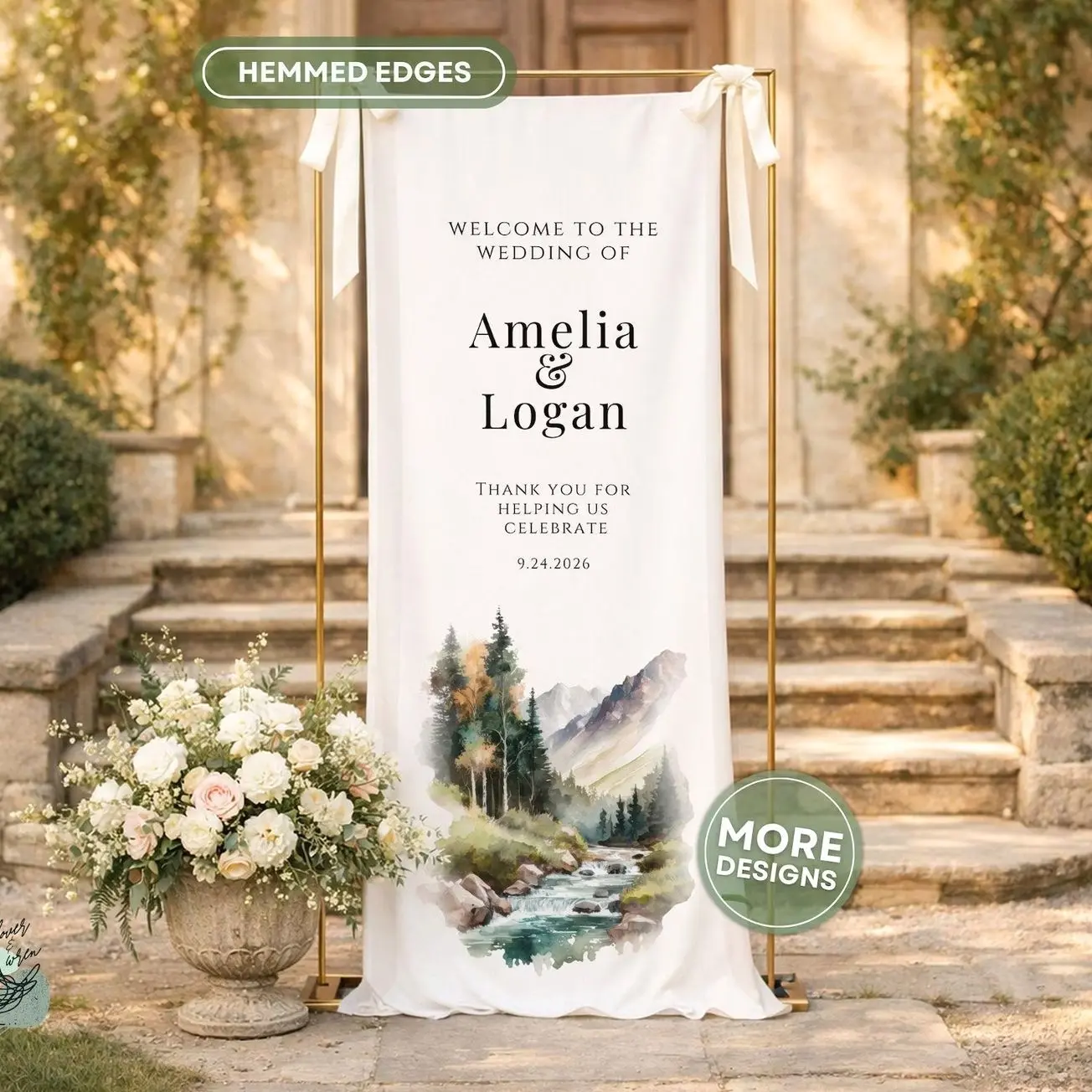 Mountain Wedding Sign Linen Wedding Personalized Linen Banner Adventure Wedding Fabric Wedding Sign Fall Wedding Welcome Sign Fabric Banner