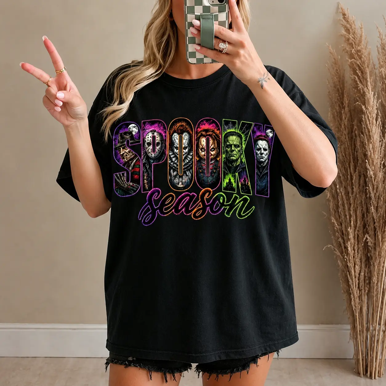 Comfortable Colors Neon Horror Halloween Shirt, Retro Scary Movie Graphic Tee, Vintage Horror Character T-Shirt, Spooky Season Fall Apparel innocence advocacy shirt