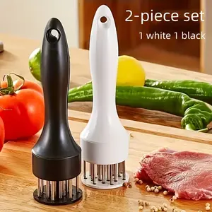 2-Piece Dual-Color Meat Tenderizer Set, BBQ Essential Needle Tool, Stainless Steel Press Steak Tenderizer, Non-Slip Handle, Kitchen Cooking Utensil