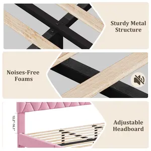 Garvee Pink Queen Bed Frame with Upholstered Headboard, Heavy-Duty Platform Bed Frame with Strong Wood Slats, No Box Spring Needed/Noise Free/Easy Assembly