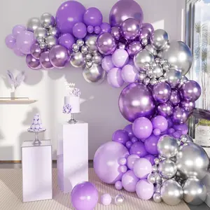 Grey Violet Maca Purple Silver Balloons Garland Arch Kit, 146Pcs Latex Balloons Different Sizes 18 12 10 5 Inch for Party Decoration Birthday Wedding Engagements Anniversary Baby Shower