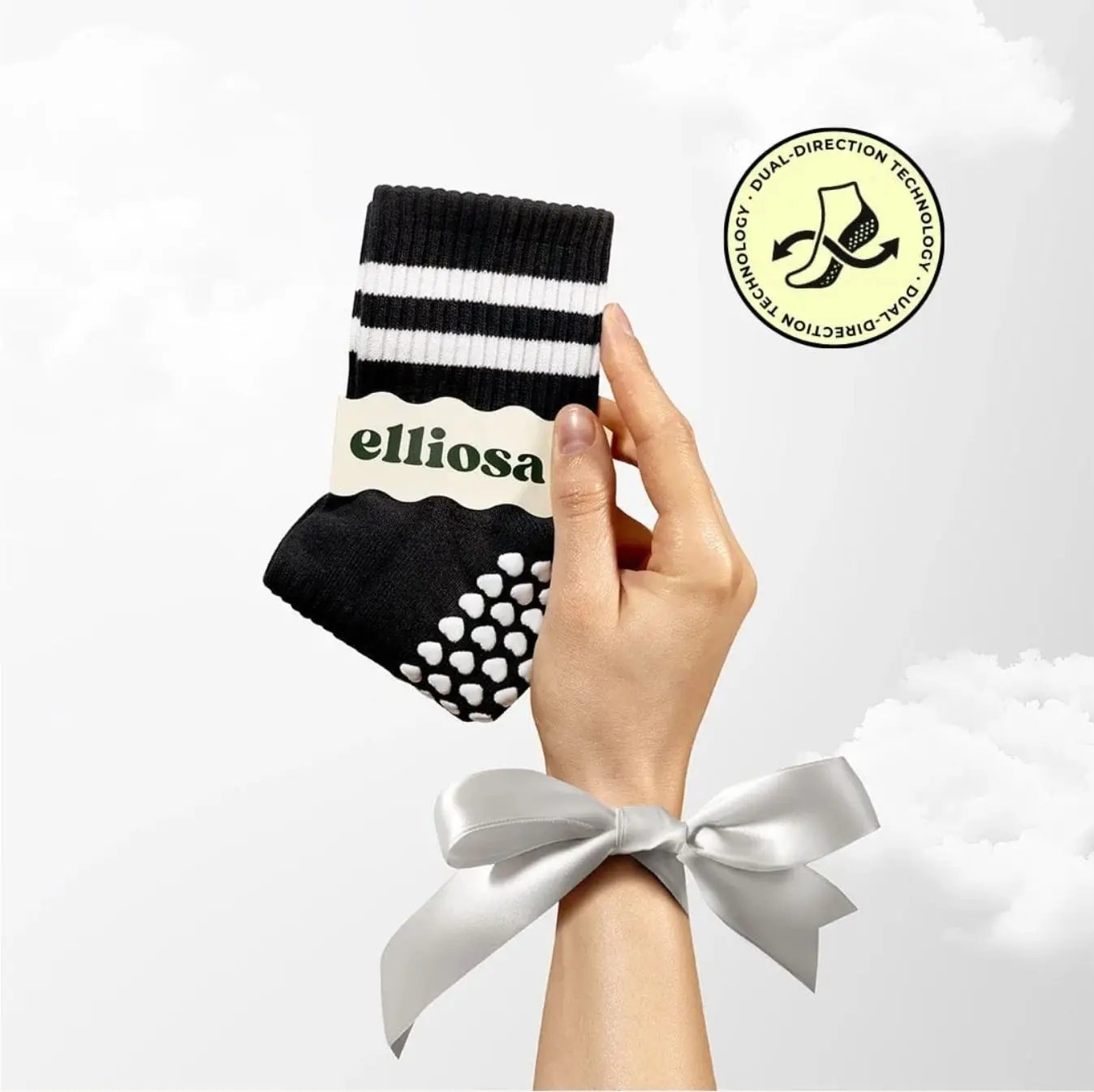 Elliosa Non-Slip Grip Socks for Pilates, Yoga & Barre, Cotton Blend Athletic Studio Workout Socks