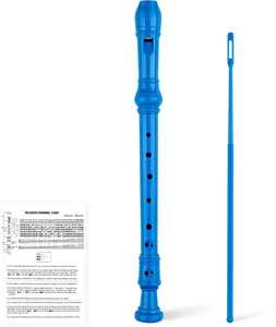 8-Hole Soprano Descant Recorder Baroque Style Kids Music Flute with Cleaning Rod & Case Bag for School Student Home Entertainment - Royal Blue