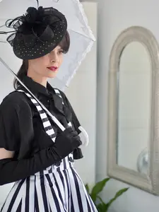 RETRO STAGE Women's 1950s Black & White Striped Suspender Skirt, Vintage Retro Fashion Bottoms