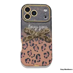 [Free !Shippin]Electroplated leopard plaid phonecases For IP 17/16 Pro Max /15/14/13/12/11 Bow Doll Autumn Winter Shockproof durable ultra-thin Gift for Girls & Women   Protection Poker Card Pattern Phone  promax case black junk