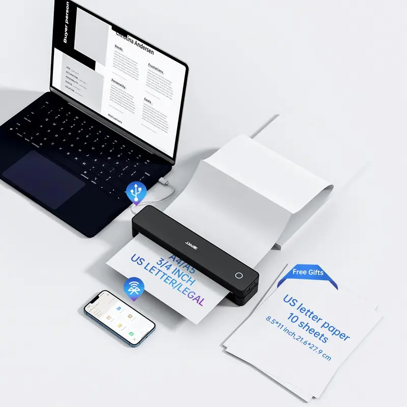 iDPRT Inkless Portable Printers Wireless for Travel, MT610 Pro Bluetooth Thermal Printer Compatible with Phone & Laptop,Support 8.5'' x 11'' US Letter & A4, Inkless Mobile Printer for Office, Home, School Wifi