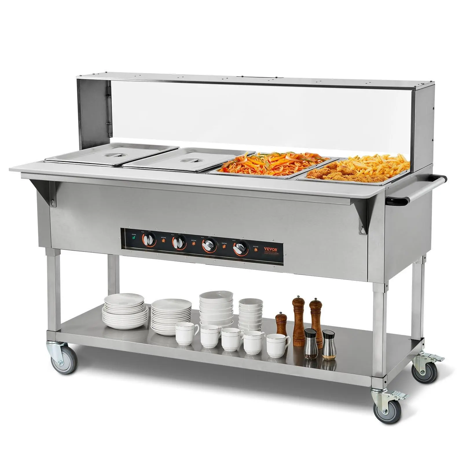 【Summerfinds】VEVOR 4-Pan Commercial Food Warmer,  4 x 20.6QT Electric Steam Table, 2000W Professional Buffet Catering Food Warmer with Acrylic Sneeze Guard, Food Grade Stainless Steel Server for Party Restaurant