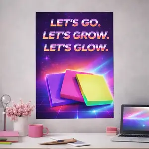 80s Retro Neon Glow Sticky Notes Motivational Satin Poster Wall Art