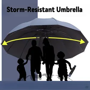 48-Inch Double-Person Outdoor Automatic Umbrella, 12-Rib Foldable Design, Windproof, Waterproof, Storm-Resistant, UPF50+ Sun Protection, Rain & Sun Shield for Family or Travel