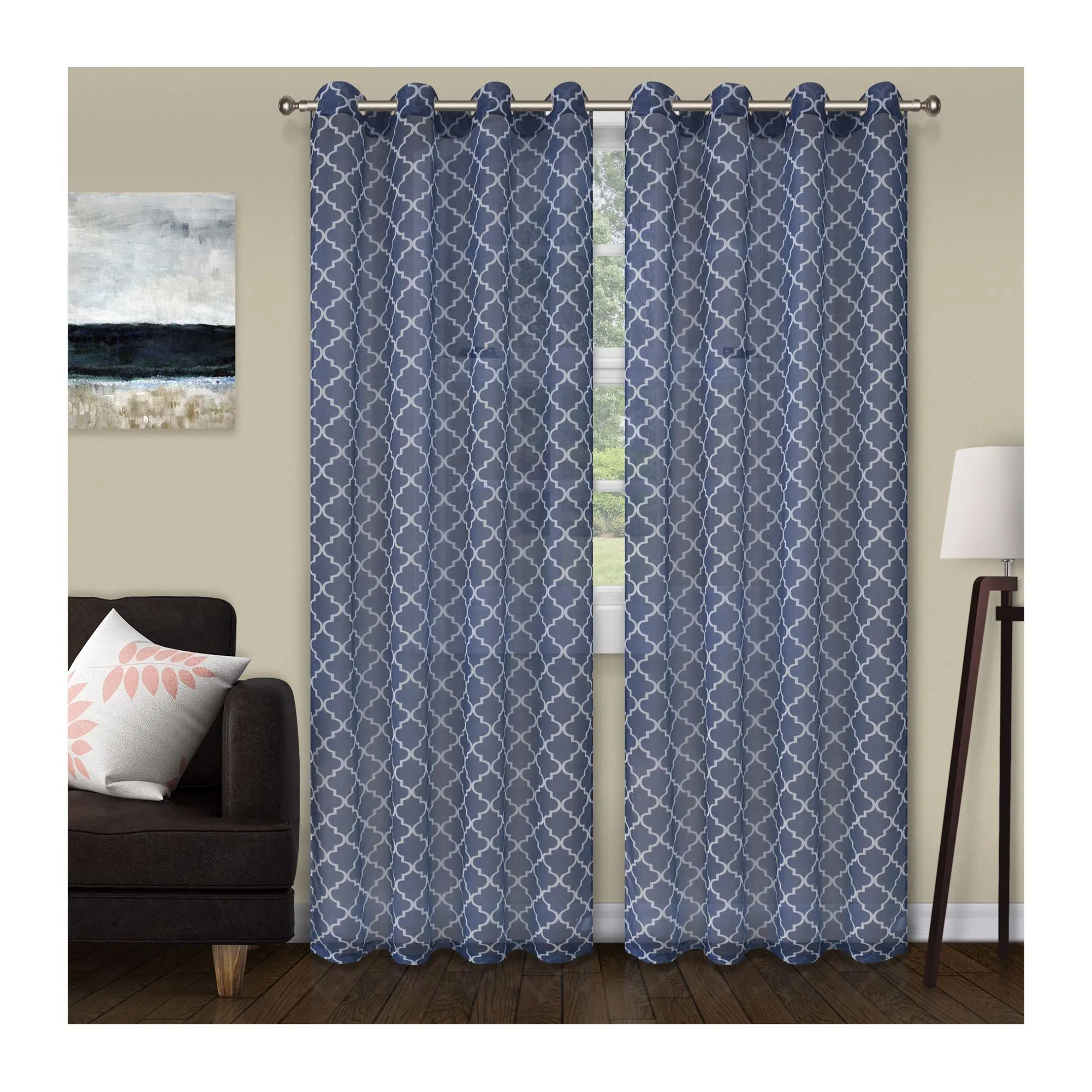 Superior Trellis Sheer Grommet Curtain, 2 Panels, 52 x 63