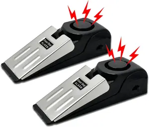 2 Pack Portable Door Stop Alarm, Door Stopper with 120db Loud Security Alarm, Travel Door, Doorstops Wedge Sensors Security Devices for Traveling Apartment Hotel and Home (Black)