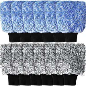 12 count Microfiber  Wash Mitts, Scratch Free Ultra Absorbent  Sponge Glove Cleaner Wash Mitts for  Wheel   Cleaning (Black and White,Blue and White)
