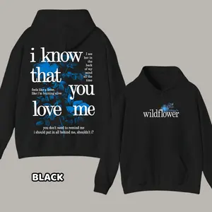 I Know That You Love Me Wildflower Hoodies, Aesthetic Blue Rose Graphic Unisex Streetwear Pullover, Vintage Y2K Oversized  high quality Cotton Gift Hoodie For Men For Women, Trendy Sad Romantic Unisex Wear Graphic Sweatshirt