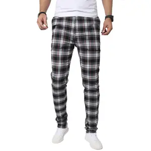 JUNBAOSS Menswear Slim-Fit Stretch Tartan Dress Pants - Classic Clothes, Natural Soft Fabric, Flex Waist, Straight Leg, Pockets, for Casual Business (Black & White/Light Grey Plaid Chinos)