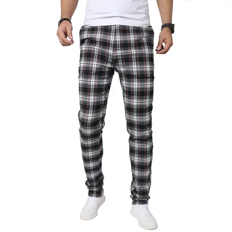 JUNBAOSS Men's Slim Fit Stretch Cotton Checked Dress Pants - All Over Print, Flex Waist, Knitting Fabric, Button Closure, Stretch-Move Freedom, All Seasons, Casual Comfy Stylish Menswear